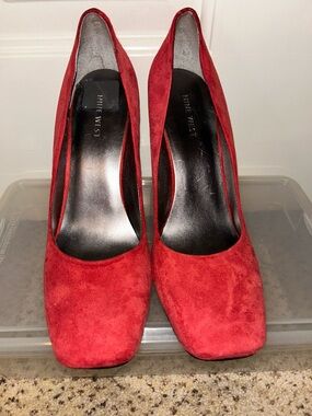 Nine West Red Suede Square-Toe Pumps